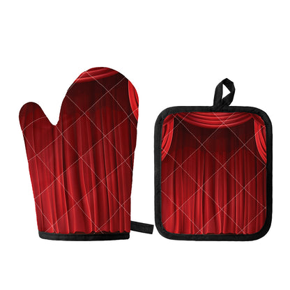 Red Curtain Theater Print Oven Mitt And Pot Holder Set