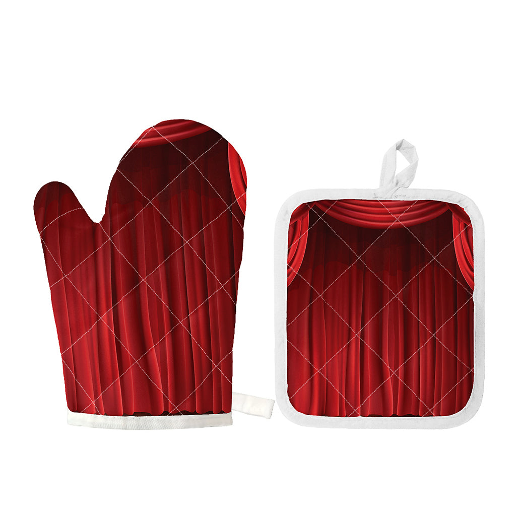 Red Curtain Theater Print Oven Mitt And Pot Holder Set