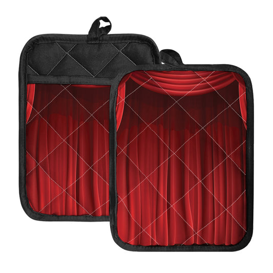 Red Curtain Theater Print Pot Holders With Pocket