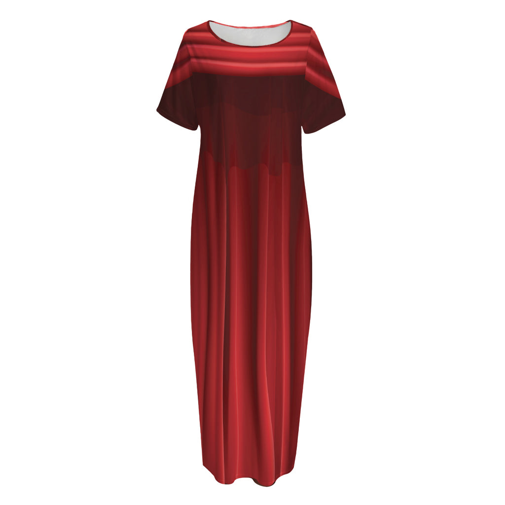 Red Curtain Theater Print Short Sleeve Long Nightdress