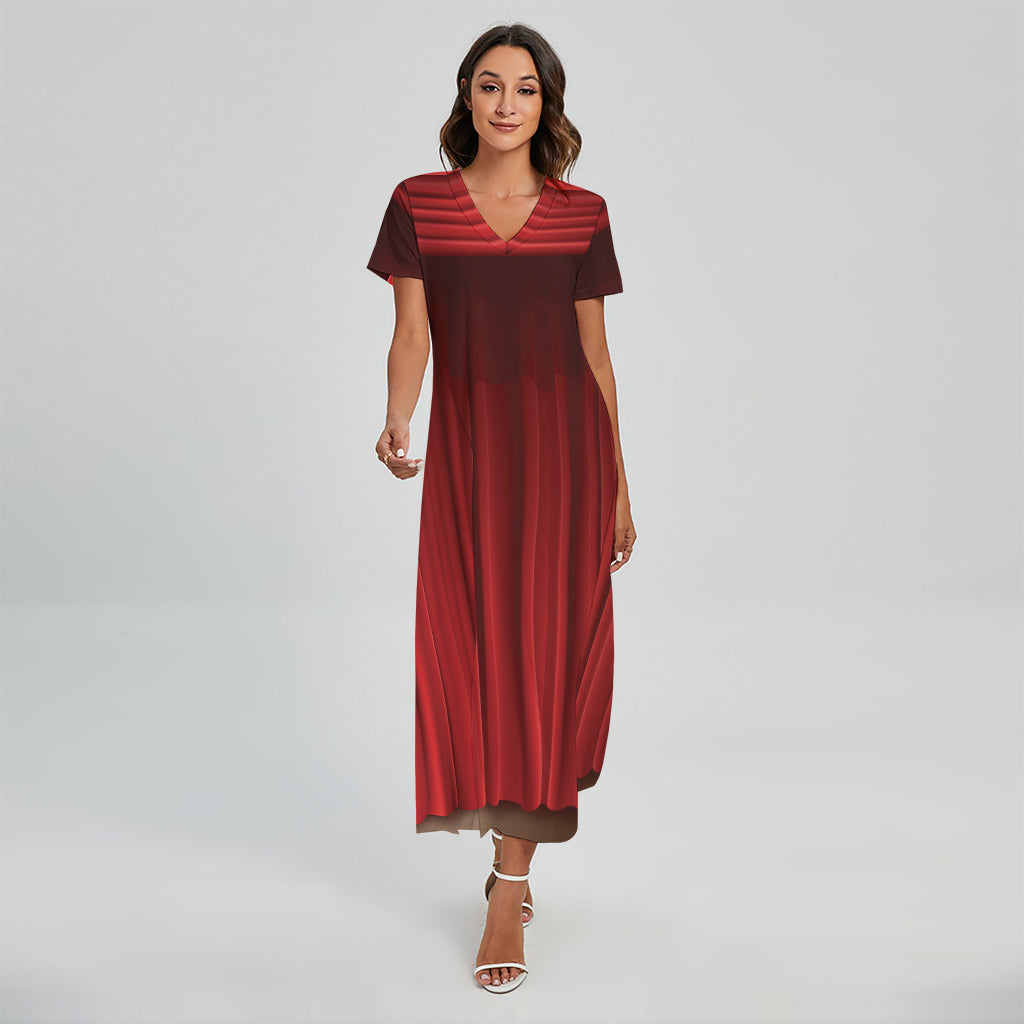 Red Curtain Theater Print Short Sleeve Maxi Dress