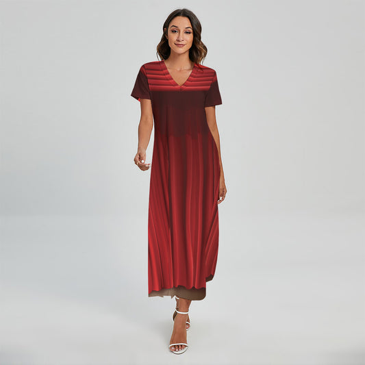 Red Curtain Theater Print Short Sleeve Maxi Dress