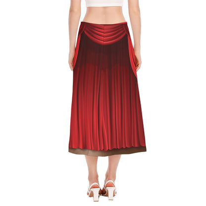 Red Curtain Theater Print Side Slit Midi Skirt
