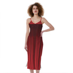 Red Curtain Theater Print Slim Fit Midi Cami Dress