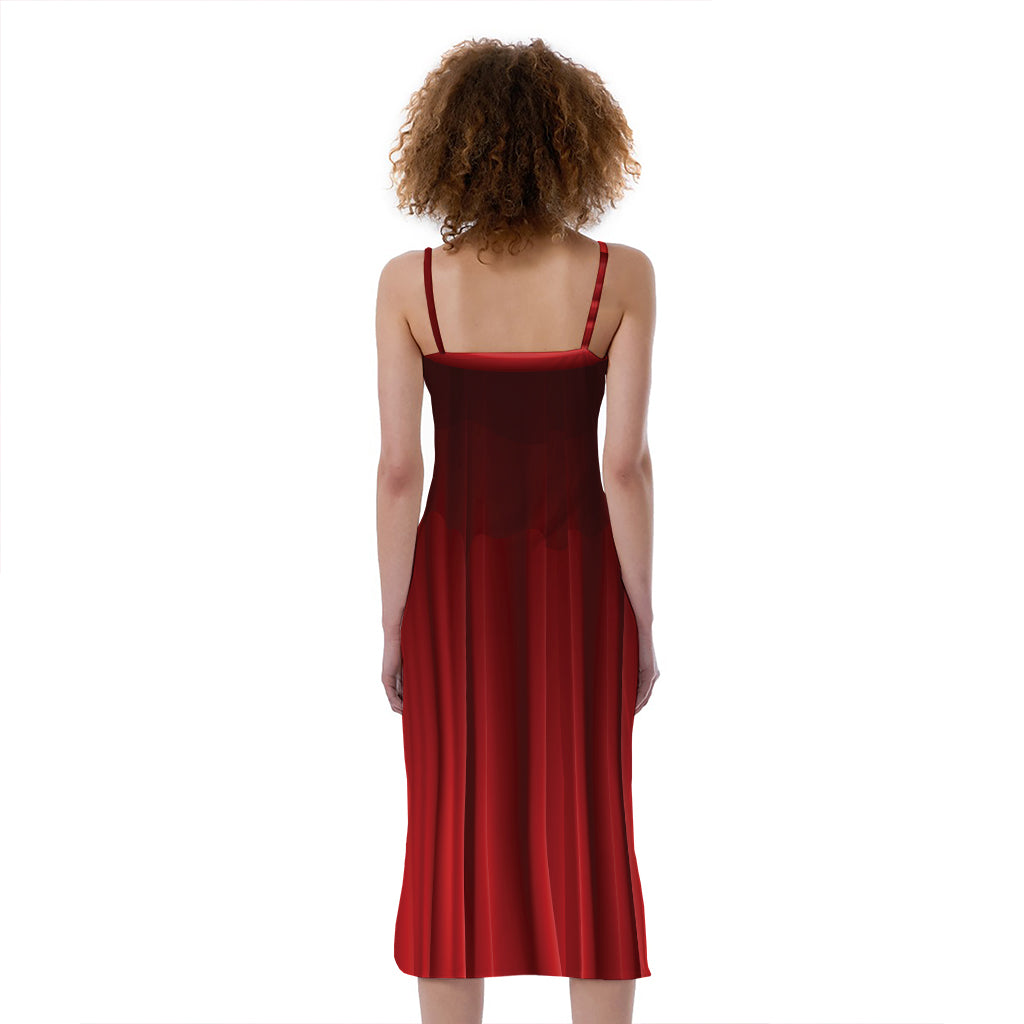 Red Curtain Theater Print Slim Fit Midi Cami Dress