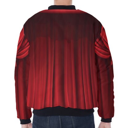 Red Curtain Theater Print Zip Sleeve Bomber Jacket