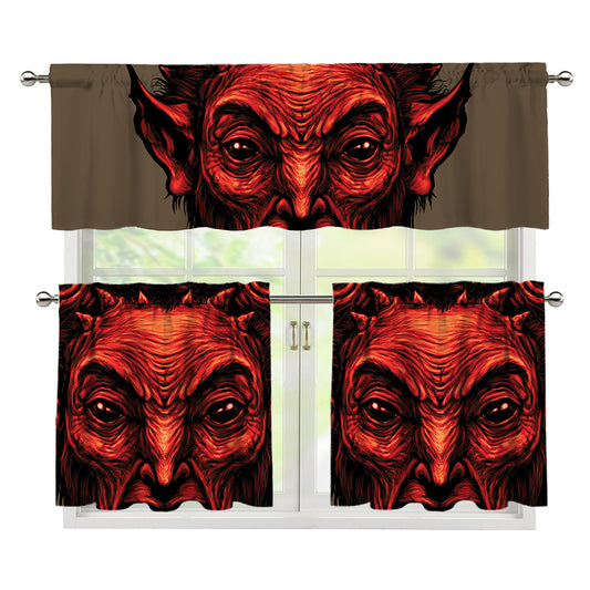 Red Devil Satan Print 3 Piece Kitchen Curtains