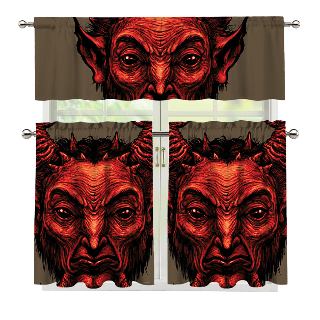 Red Devil Satan Print 3 Piece Kitchen Curtains