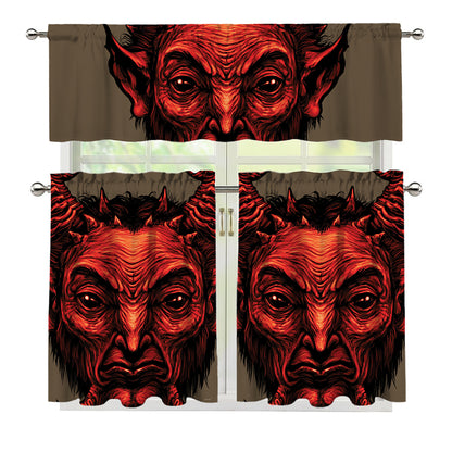 Red Devil Satan Print 3 Piece Kitchen Curtains