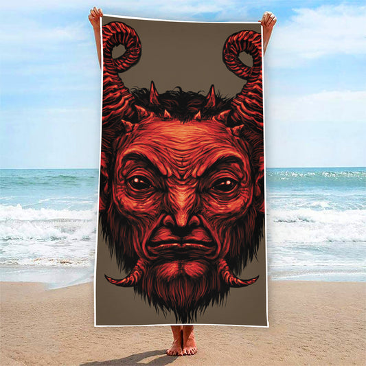 Red Devil Satan Print Beach Towel