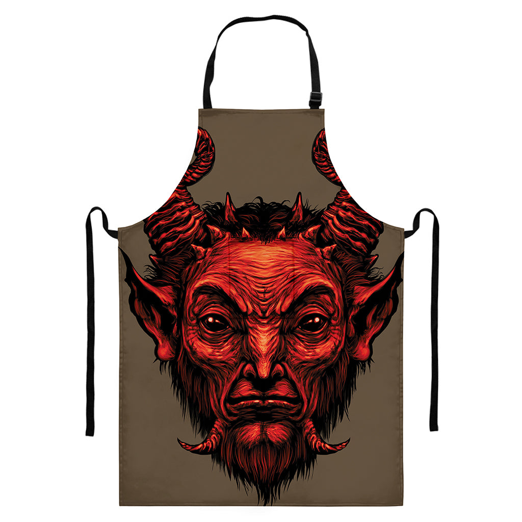 Red Devil Satan Print Bib Apron With Pocket