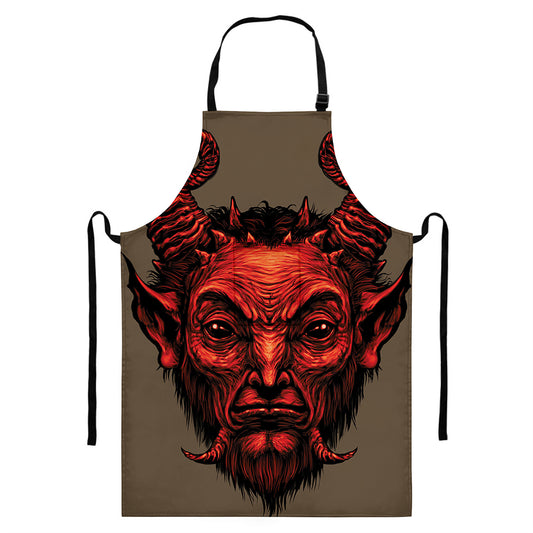 Red Devil Satan Print Bib Apron With Pocket
