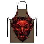 Red Devil Satan Print Bib Apron With Pocket