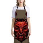 Red Devil Satan Print Bib Apron With Pocket