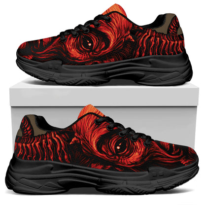 Red Devil Satan Print Black Chunky Shoes