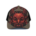 Red Devil Satan Print Black Mesh Trucker Cap