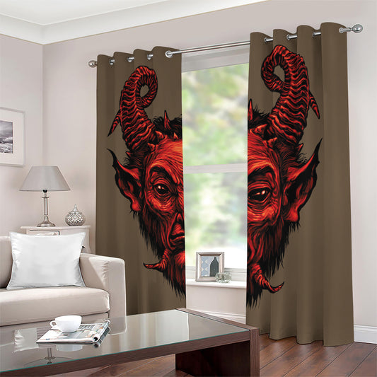 Red Devil Satan Print Blackout Grommet Curtains