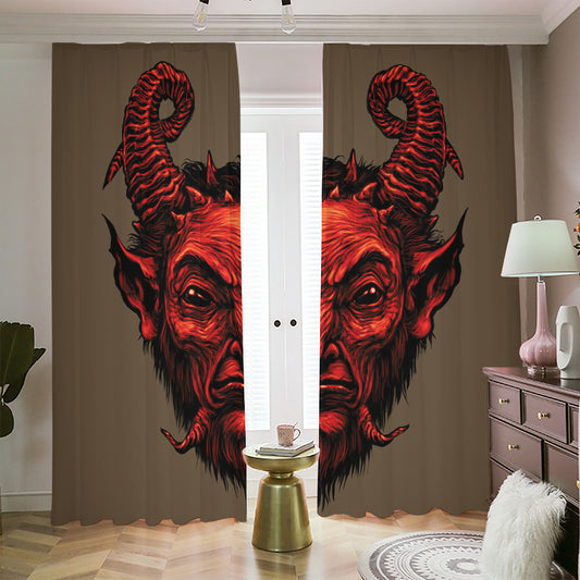 Red Devil Satan Print Blackout Pencil Pleat Curtains