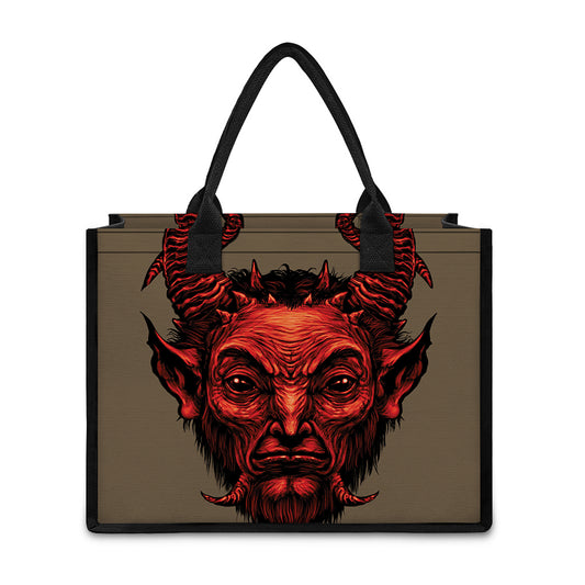 Red Devil Satan Print Canvas Tote Bag