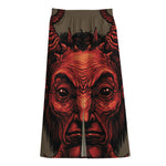 Red Devil Satan Print Cotton Front Slit Maxi Skirt