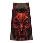 Red Devil Satan Print Cotton Front Slit Maxi Skirt