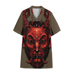 Red Devil Satan Print Cotton Hawaiian Shirt
