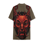 Red Devil Satan Print Cotton Hawaiian Shirt