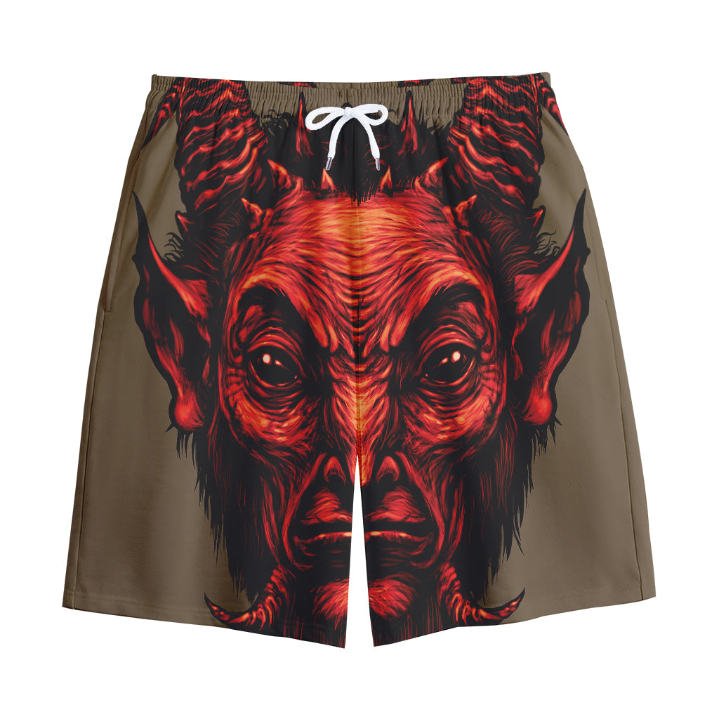 Red Devil Satan Print Cotton Shorts