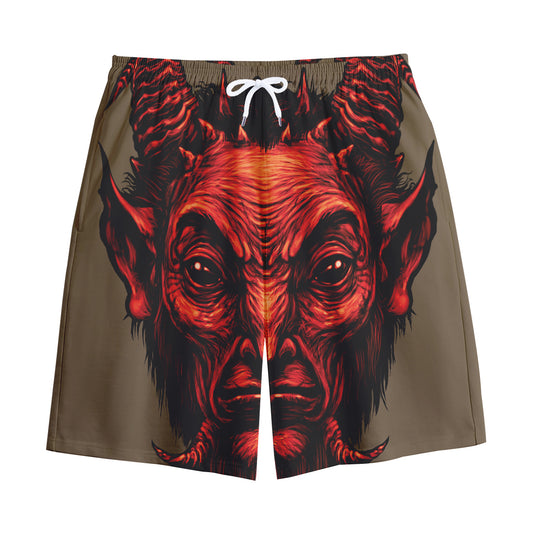 Red Devil Satan Print Cotton Shorts