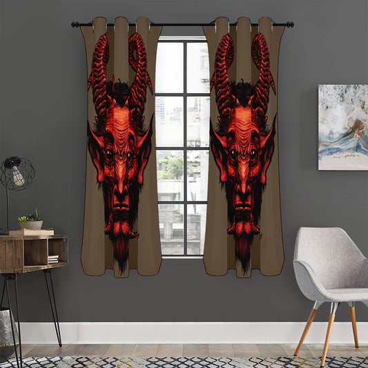 Red Devil Satan Print Curtain