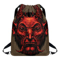 Red Devil Satan Print Drawstring Backpack