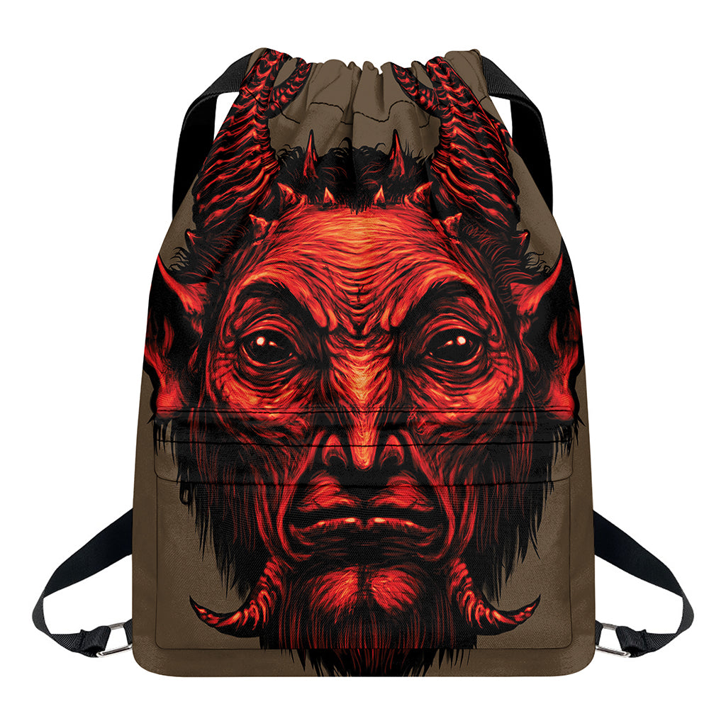 Red Devil Satan Print Drawstring Backpack