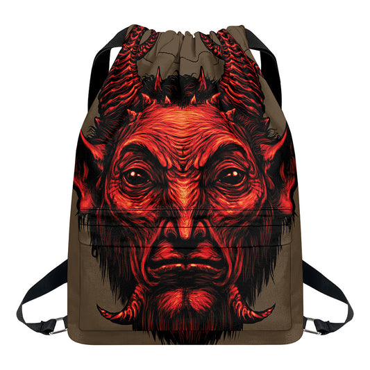 Red Devil Satan Print Drawstring Backpack