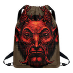 Red Devil Satan Print Drawstring Backpack