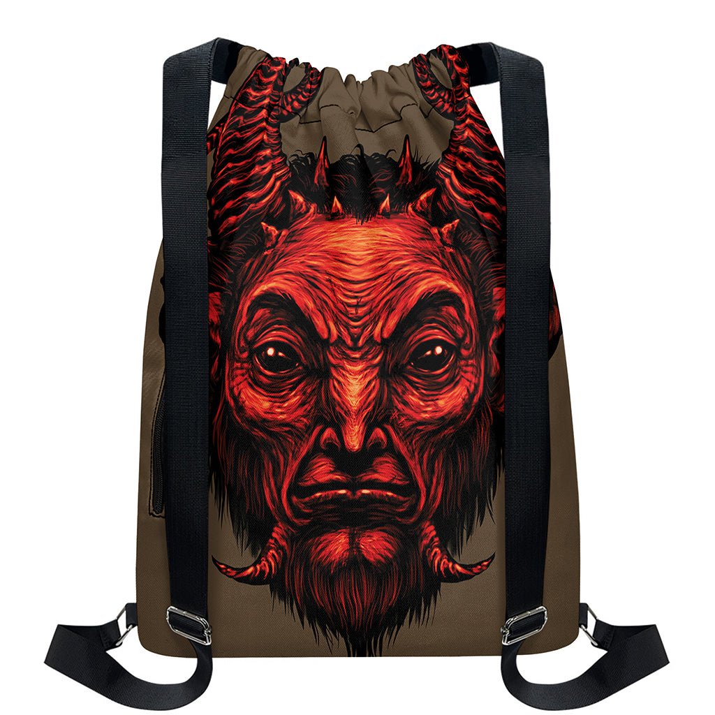 Red Devil Satan Print Drawstring Backpack