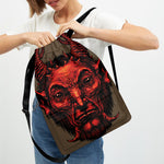 Red Devil Satan Print Drawstring Backpack