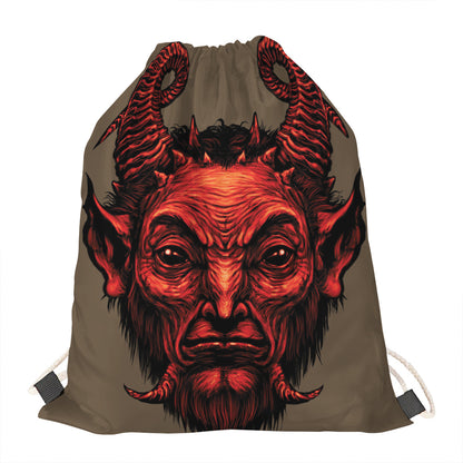 Red Devil Satan Print Drawstring Bag