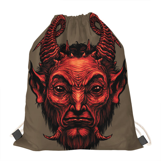 Red Devil Satan Print Drawstring Bag