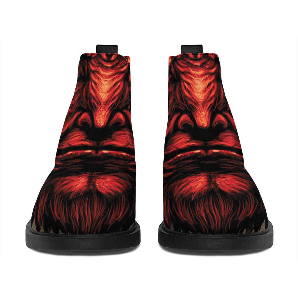 Red Devil Satan Print Flat Ankle Boots