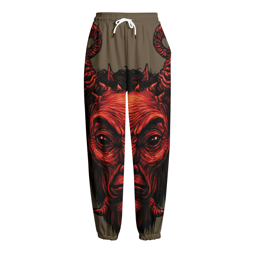 Red Devil Satan Print Fleece Lined Knit Pants