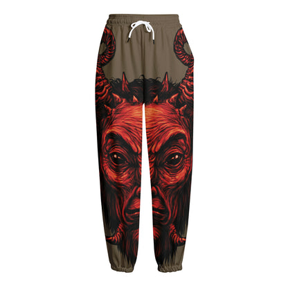 Red Devil Satan Print Fleece Lined Knit Pants