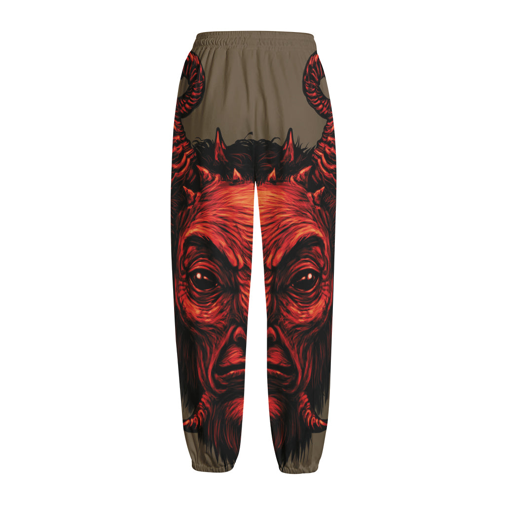 Red Devil Satan Print Fleece Lined Knit Pants