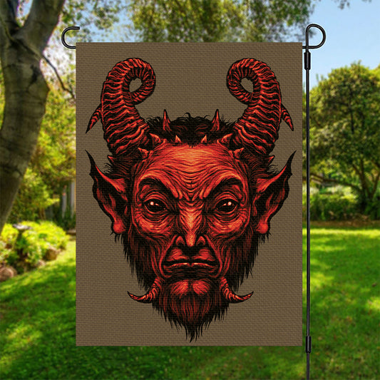 Red Devil Satan Print Garden Flag