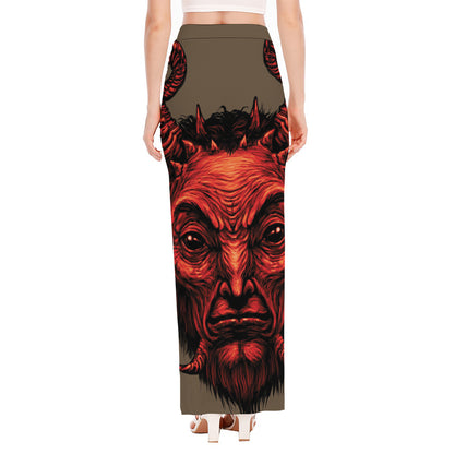 Red Devil Satan Print High Slit Maxi Skirt