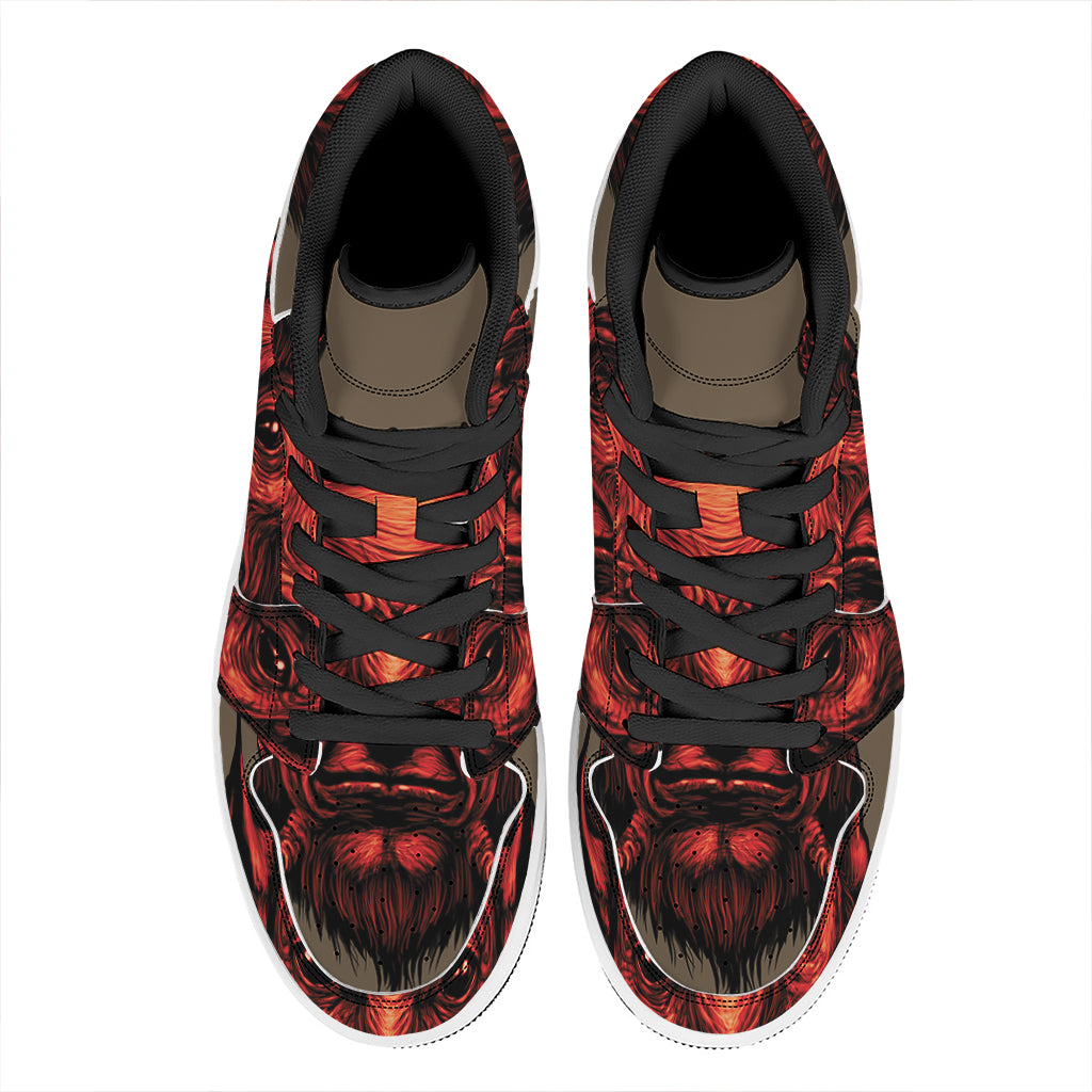 Red Devil Satan Print High Top Leather Sneakers