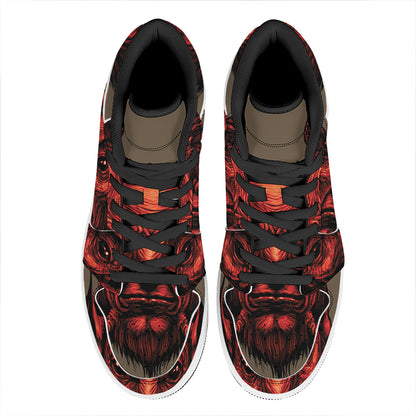 Red Devil Satan Print High Top Leather Sneakers