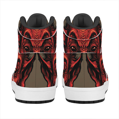 Red Devil Satan Print High Top Leather Sneakers