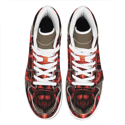 Red Devil Satan Print High Top Leather Sneakers