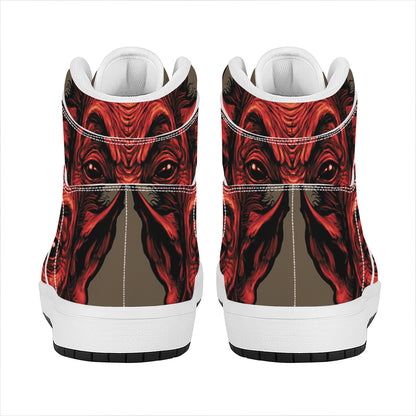 Red Devil Satan Print High Top Leather Sneakers