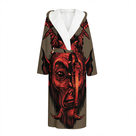 Red Devil Satan Print Hooded Bathrobe